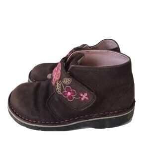 Stride Rite suede floral ankle shoes brown leather lined Little Girls size 10.5m